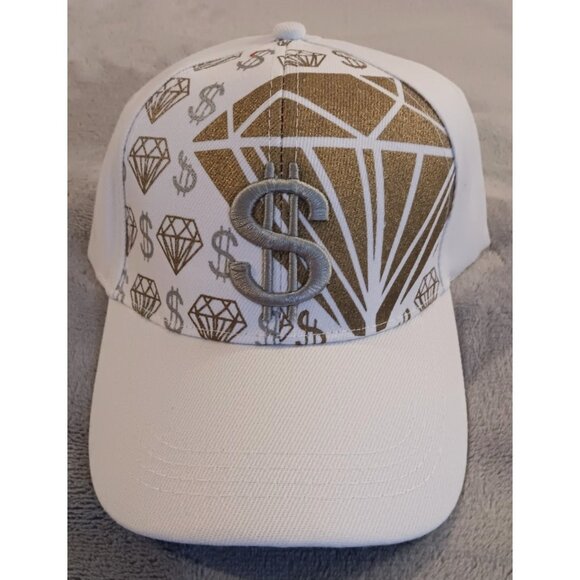 Dollar Silver Gold Diamond Custom Embroidered Trucker StrapBack hat cap white - Picture 1 of 4